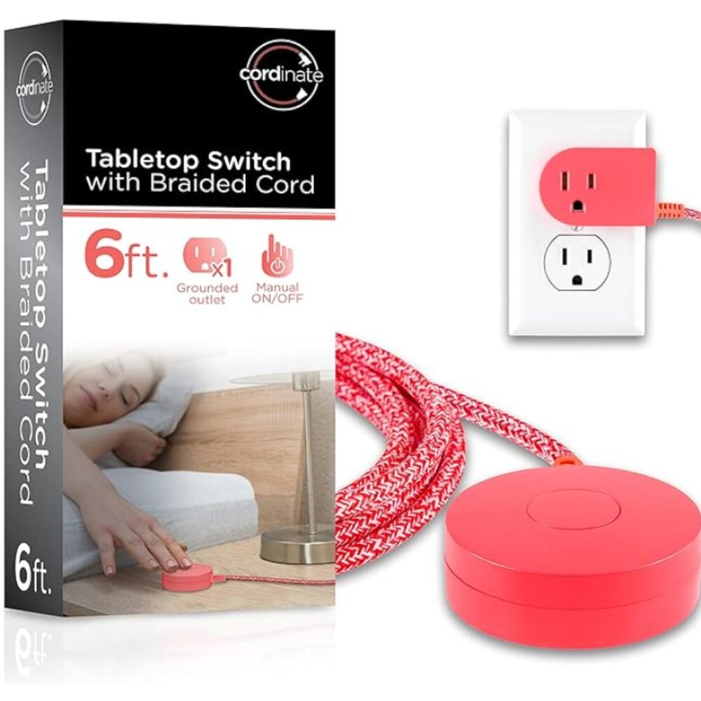 NIB Cordinate Extension Cord with Switch On/Off Plug, 6 Ft Braided Power Cord